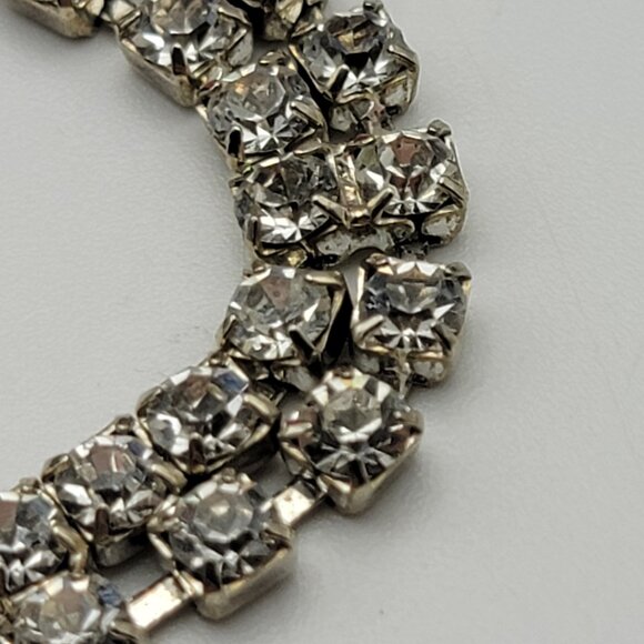 Vintage Clear Rhinestone Double Row Tennis Bracelet 7" Wrist Silver Tone Estate - Picture 3 of 6